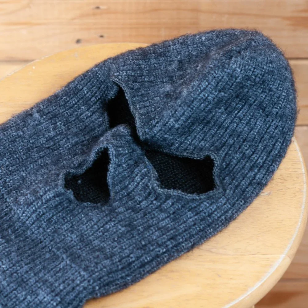 Vintage 70s Dark Grey Wool Blend 3-Hole Ski Mask- Made in USA